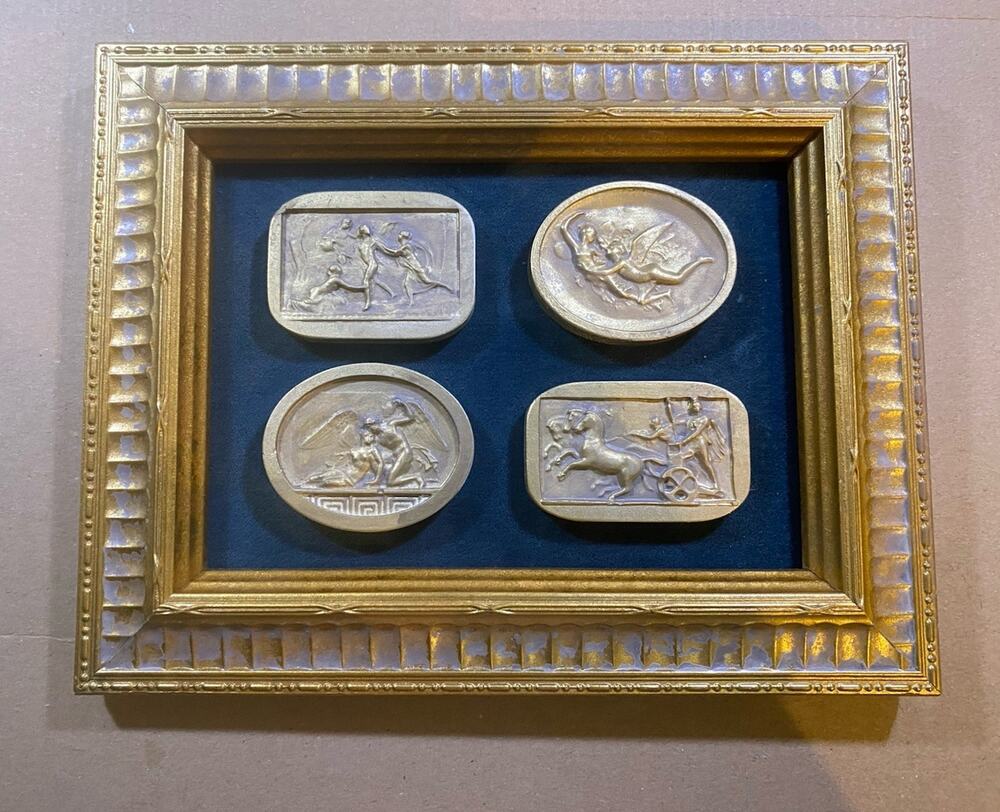 4 Grand Tour Intaglios Plaster Greco Roman Classical Relief Medallions 7"x9"